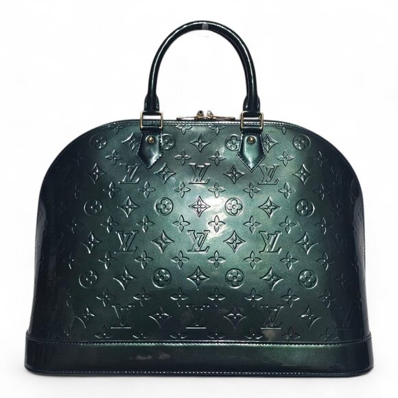 LOUIS VUITTON Alma GM Vernis Patent Monogram Green Bag Large Tote Satchel Bag LV - Picture 5 of 16